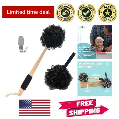 Exfoliating Back Scrubber with Loofah Pouf & Hook - Durable & Stylish Essentials