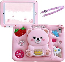 Case for Galaxy Tab A9 11 Inch 2023, Cute 3D Kawaii Bear Stand, Shoulder Strap