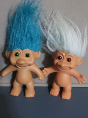 Russ Troll Doll Blue Hair & Wishnik Good Luck Troll Uneeda Doll Light Blue Hair