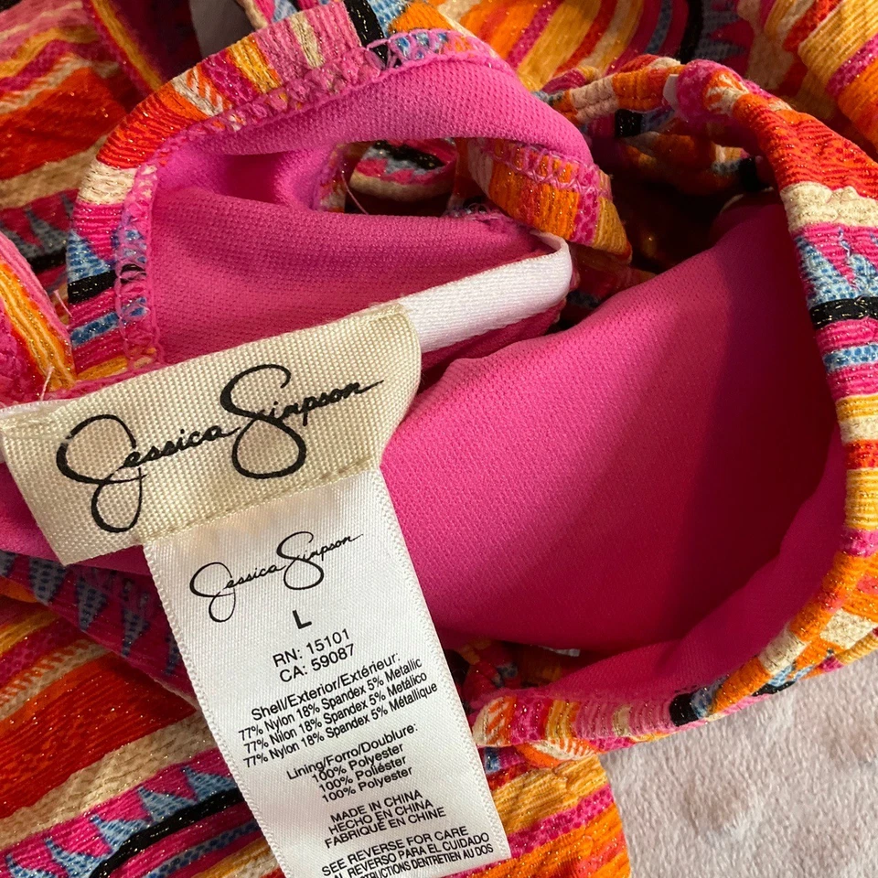 Conjunto de Bikini Jessica Simpson Multicolor Cruzado Grande Parte Superior Mediana Parte Inferior Foto 3 de 4