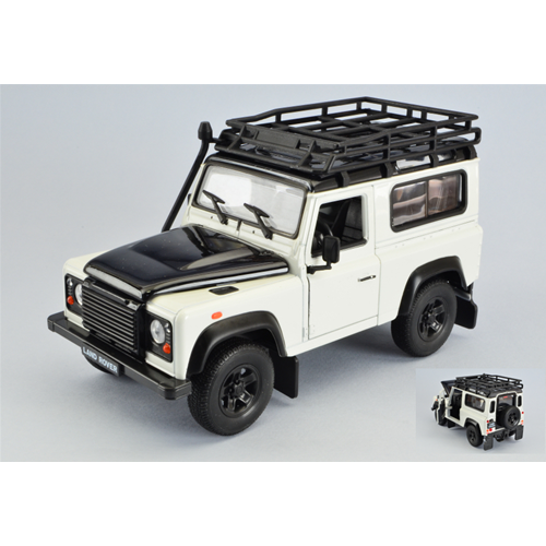 Land Rover Defender 1984 White/Black With Roof Rack 1:24 Welly Auto Stradali -D--image