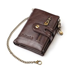 Leather Wallet Men's RFID Blocking Coin Pocket Card Slots Chain Premium Stock UK