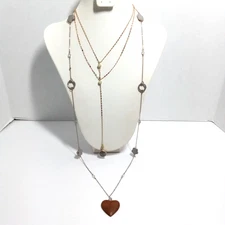 Pendant Necklace Lot of 2, Express Charming Charlie's Gold Silver Tone Long VGUC