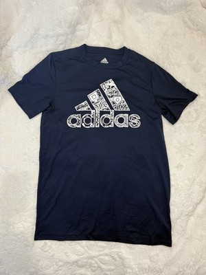 Boys Adidas Liquid Foil Graphic Tee Short Sleeve Shirt Large 12/14 Navy Blue GUC