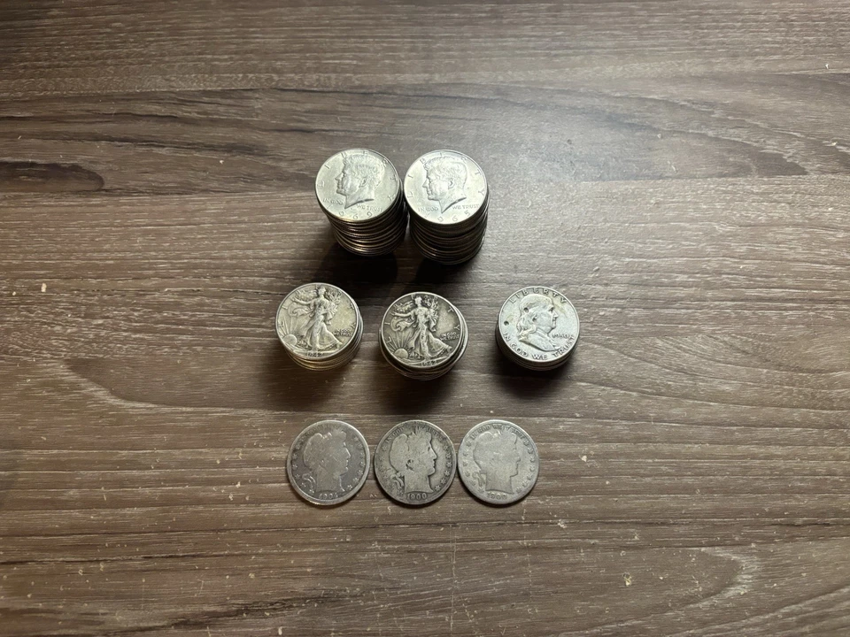 Lote de 64 medios dólares. 3 - Barbero, 18 - Caminar, 7 - Franklin, - 36 Kennedy Foto 2 de 3