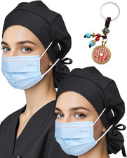2 Pack Classic Scrub Caps for Women Ponytail, Satin Lined Surgical Caps