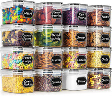 Airtight Food Storage Containers with Lids 0.8L Set of 16 Black Pantry Canisters