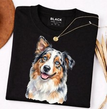 Linda camiseta de regalo para amante de las mascotas australianas retrato acuarela perro pastor australiano