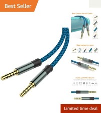 5Ft 3.5mm Aux Cable with Microphone Function, 24K Gold-Plated Connectors
