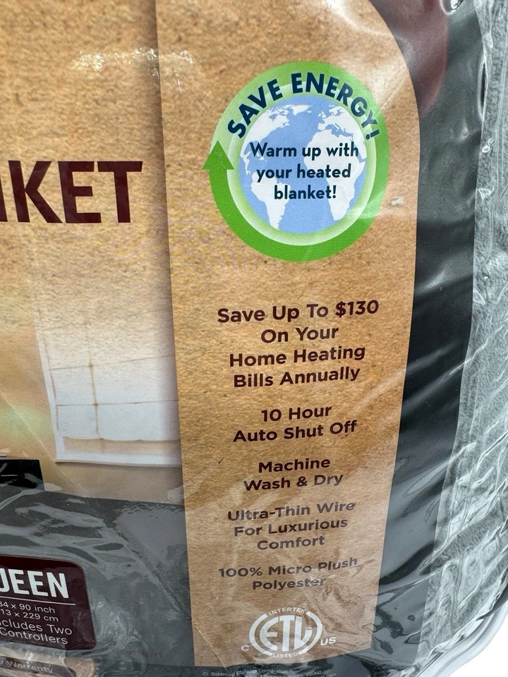 Manta Eléctrica MicroFelpa Calefacción Biddeford Queen Gris Completo Doble Control 90x84 Foto 3 de 4