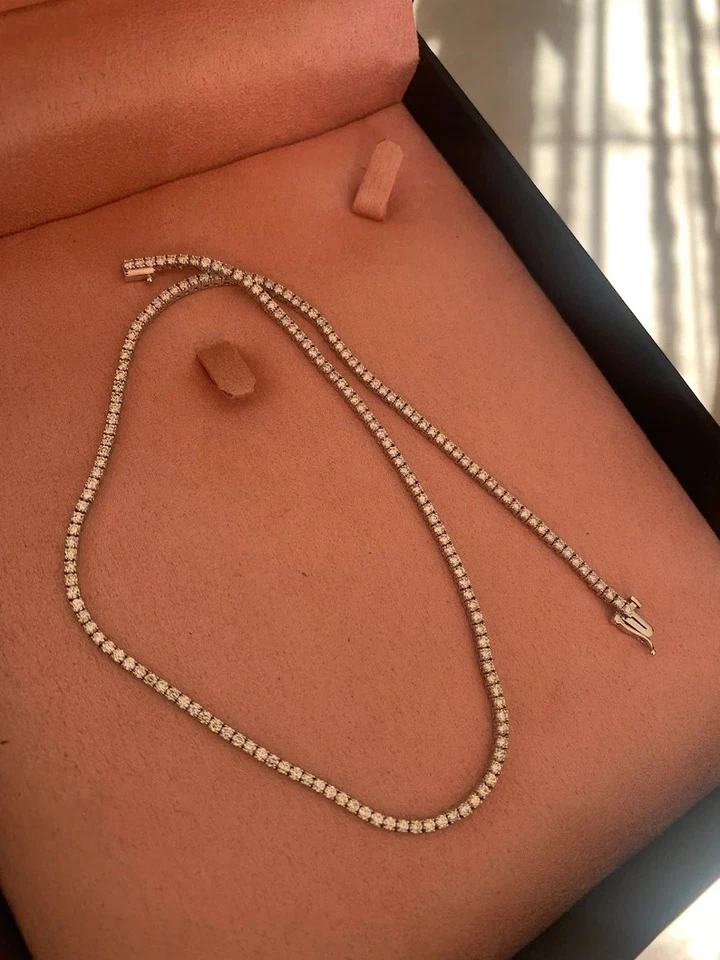 Collar de tenis de compromiso redondo de diamantes/CVD cultivados en laboratorio de 8 quilates de oro amarillo de 14 quilates Foto 2 de 2