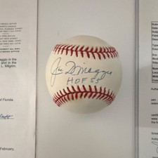 Joe DiMaggio Autographed Official American League Baseball HOF 55 JSA