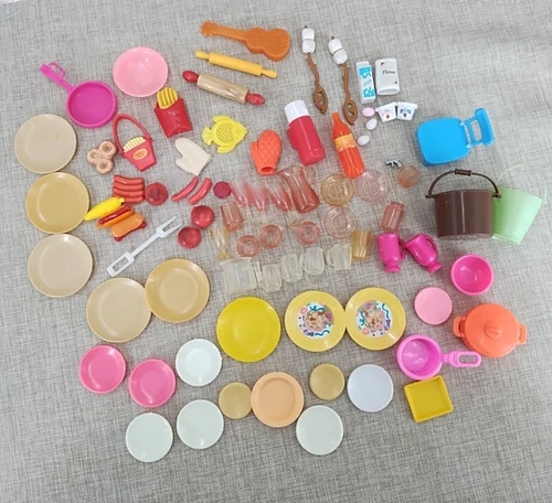 Lot of 80+ Pieces Vintage Barbie Accessories Dishes Picnic Food Guitar Plates