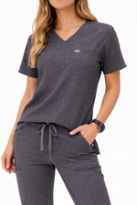 FIGS Technical Collection Scrub Top Gray Size L V Neck Medical Nursing Scrubwear