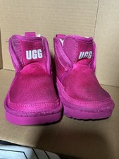 UGG Girls Pink Bootie Faux Fur Lined Suede Upper Rubber Outsole Flat Heel Boots