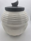 McCoy Ceramic Cookie Jar w/ Handle Lid, White w/ Black Lid, Round, 5 oz — photo 3