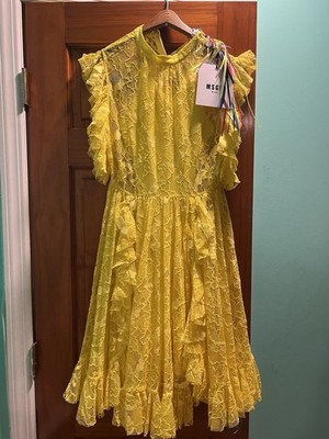MSGM Yellow Lace Dress Size 38 NWT Made In Italy