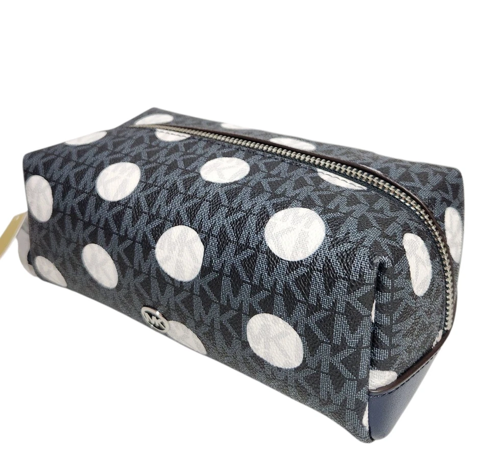 Michael Kors Jet Set в горошек подпись логотип путешествий набор косметики сумка темно-синий новый с Ярлыками - Изображение 3 из 4