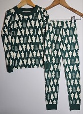 Hanna Anderson Unisex Green/White Christmas Tree 2 pc Pajama Sz 120  6-7 