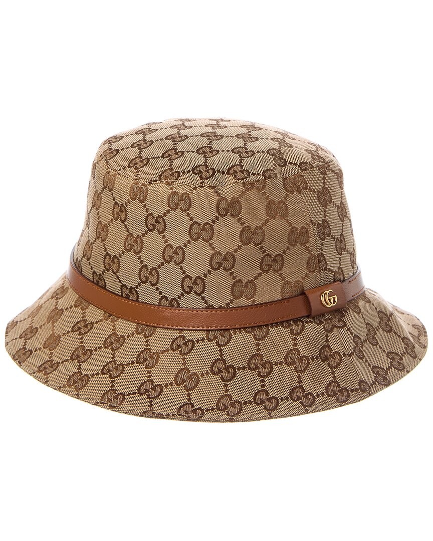 Gucci Gg Canvas - Leather Bucket Hat Womens Brown M 103490₽