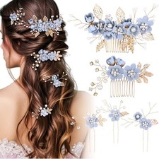 5 Pieces Wedding Hair Comb Bridal Hair Pins Crystal Pearl Accessories