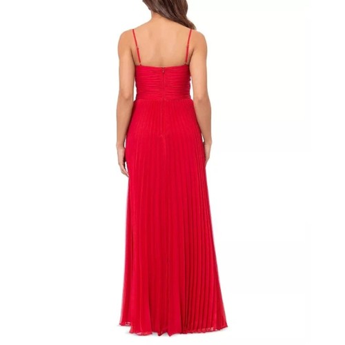 Aqua Women's Red Pleated Chiffon Maxi Gown Dress NWT - Picture 2 of 11