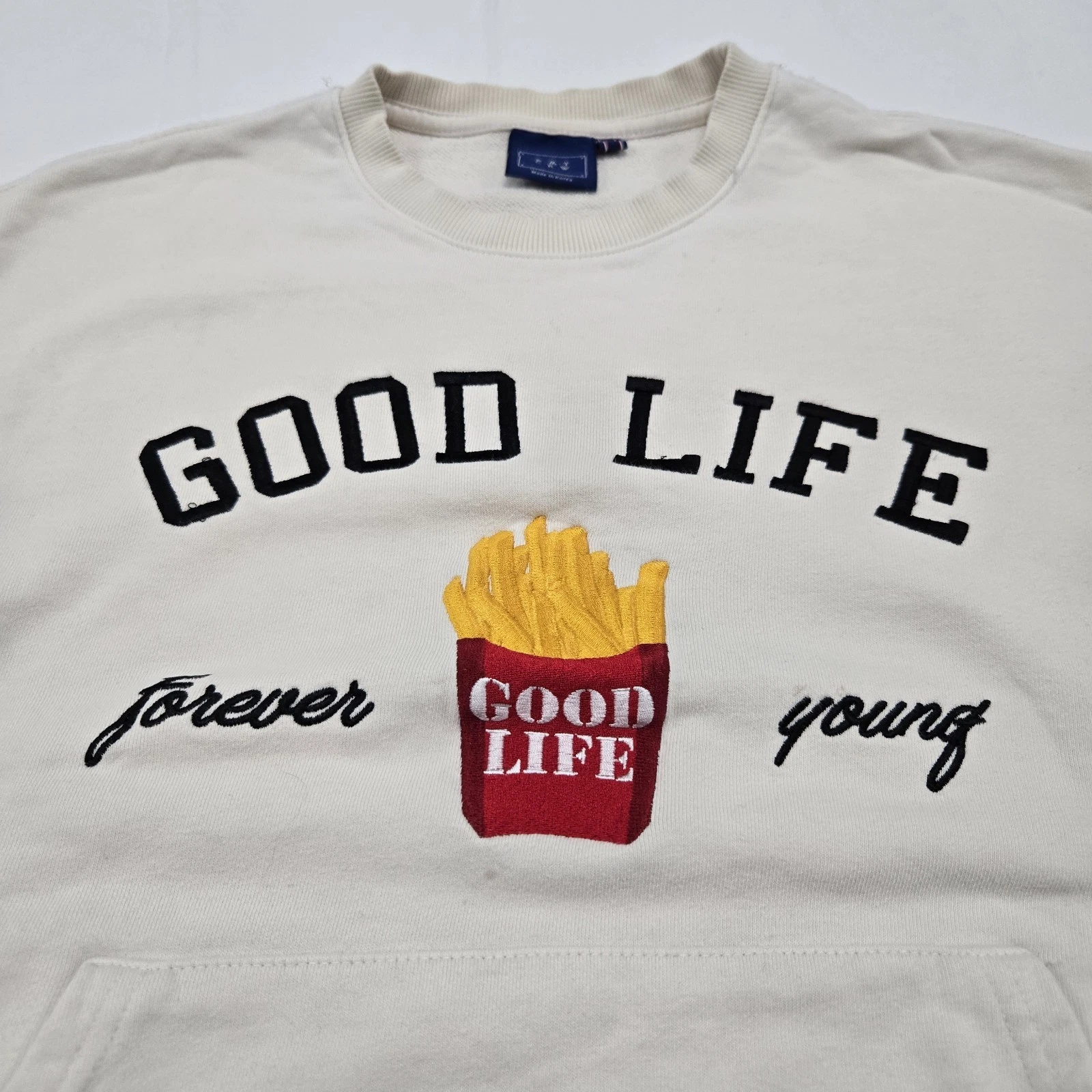 OFF WHITE Maglione Corona Romantico Taglia SMALL Bts V Wear Patata French Fry Cream Felpa