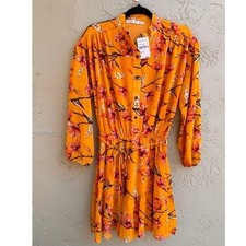 Fraiche by J Nora NEW Orange Vibrant Floral Mini Dress XS Cottage Wedding Boho