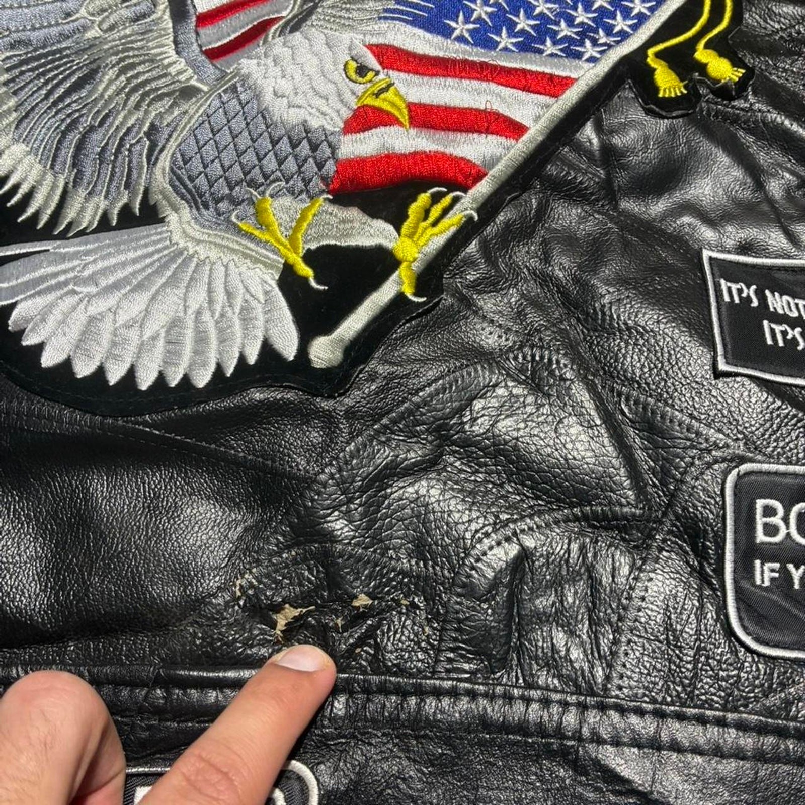 Biker Black PatchWork Diamond Plater Buffalo Leat… - image 6