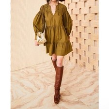 Ulla Johnson Rosa Puff-Sleeve Poplin Mini Dress in Willow Size 6