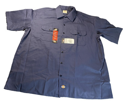 NWT Dickies Original Fit Button XL Blue Short Sleeve Work Cotton Poly Blend