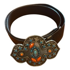 Express Women s Black Tooled Leather Belt - Size Medium ..Cowgirl ..Y2K