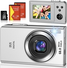 Fotocamera Digitale 68MP 4K 16X 64GB 2 Batterie Argento Compatta Vlog Studenti