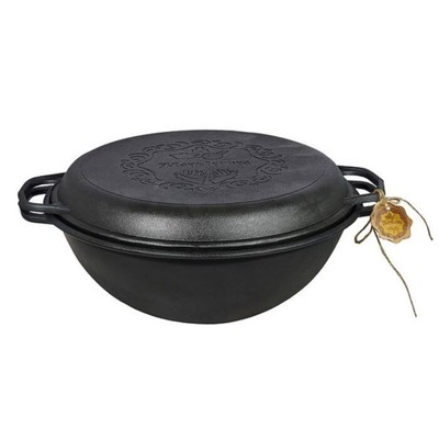 12L Cast Iron Uzbek Kazan with Pan Lid   15.75'' Wok Cauldron, Pilaf, Lagman