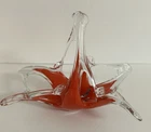 Vintage Murano Venetian Multicolor Pastel Swirl Hand Blown Art Glass Basket Dish