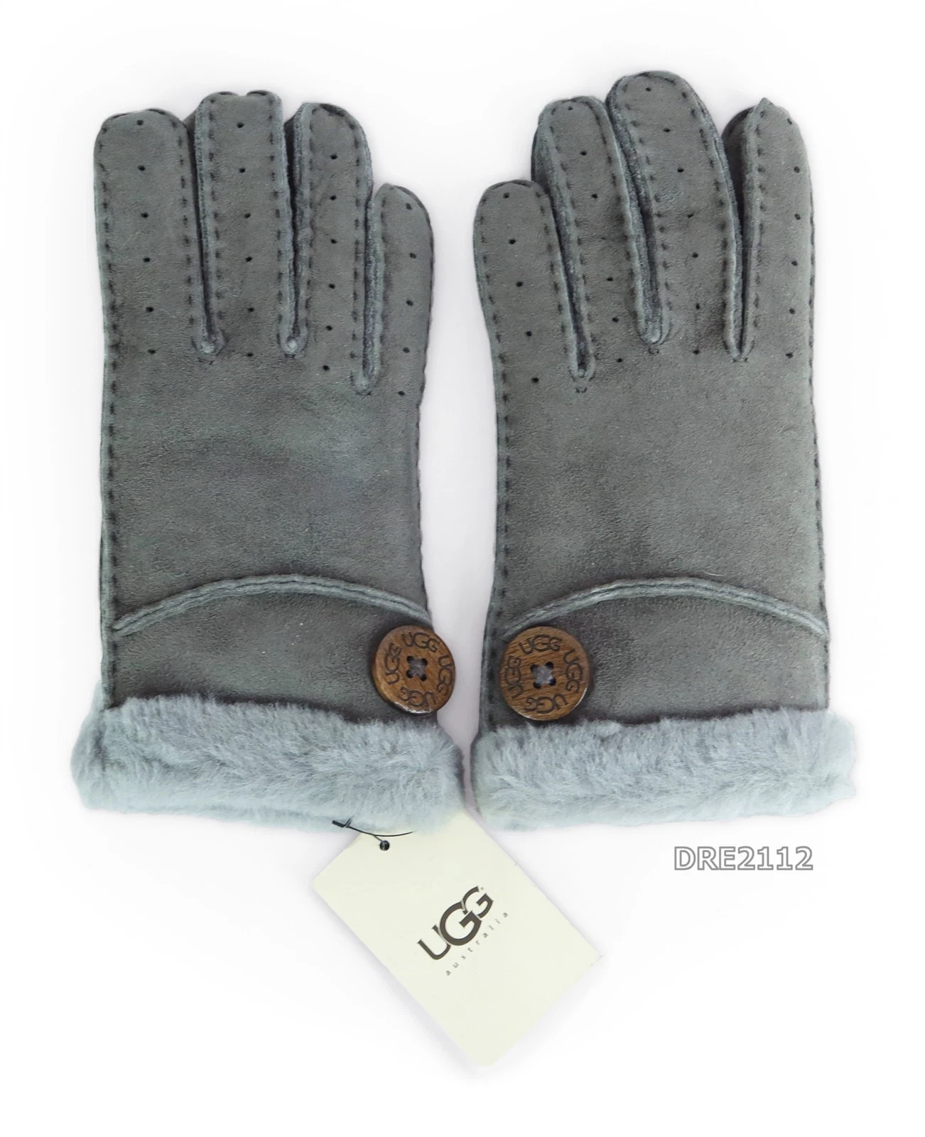 UGG Bailey Button Glove Grey Suede Fur Gloves Womens Size Small S *NWT*