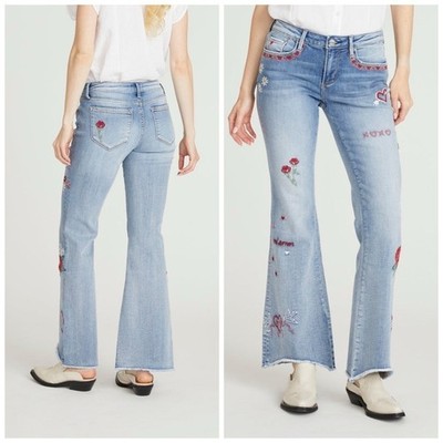 Driftwood Free People Eva Boot Cut Love Letters Valentines Day Flare Jeans Sz 24
