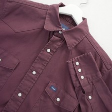 Wrangler Mens Western Pearl Snap Shirt Maroon Burgundy Cotton M Vintage