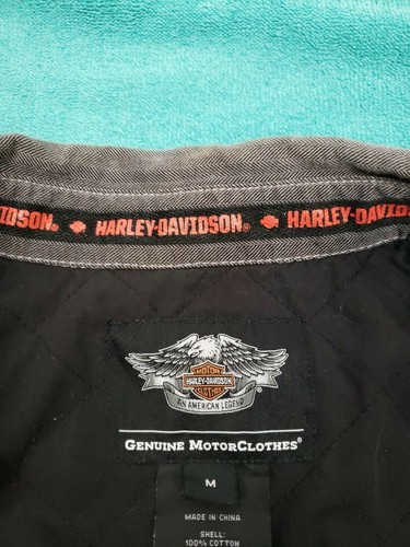 Mens Harley-Davidson Gray/Black Twill Quilted Shirt Jacket Medium - Picture 6 of 12