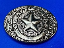 The Great State of TEXAS Star Flag Olive Branch Gold Tone Oval Belt Buckle