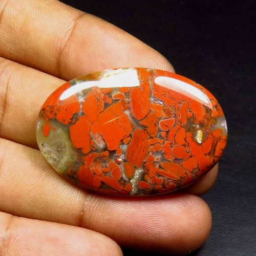 Brecciated Jasper Smooth Gemstone Oval Shape Natural Red Cabochon 35x24 mm JR-85 - Picture 6 of 7