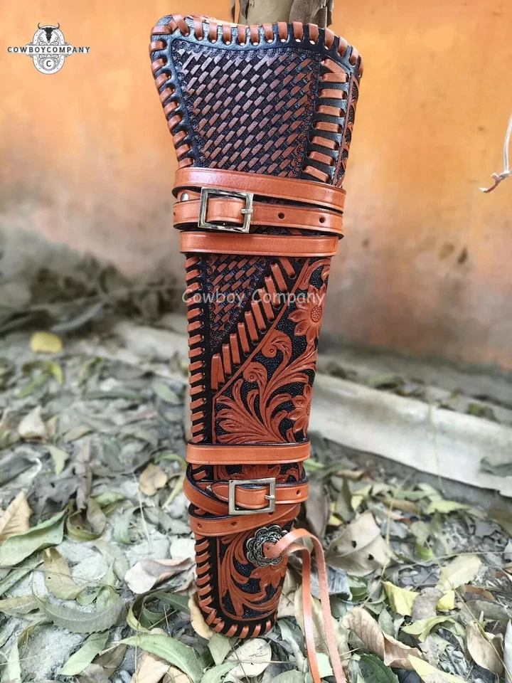 Leather Rifle Scabbard Gun Case with Adjustable Strap Hunting Padded Carry Case - Image 3 of 4