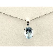 Birthstone 14K White Gold Aquamarine 1.01 cts 18" Pendant Necklace