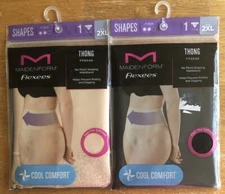 2 Women’s Maidenform Flexees Cool Comfort Thong Underwear Black Beige 2XL FP0049