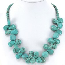 Blue Magnesite Turquoise Teardrop Beads Statement Bib Necklace 19.5" FREE SHIP