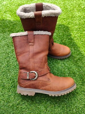 Timberland Nellie womens pull on mid calf brown leather boots, size