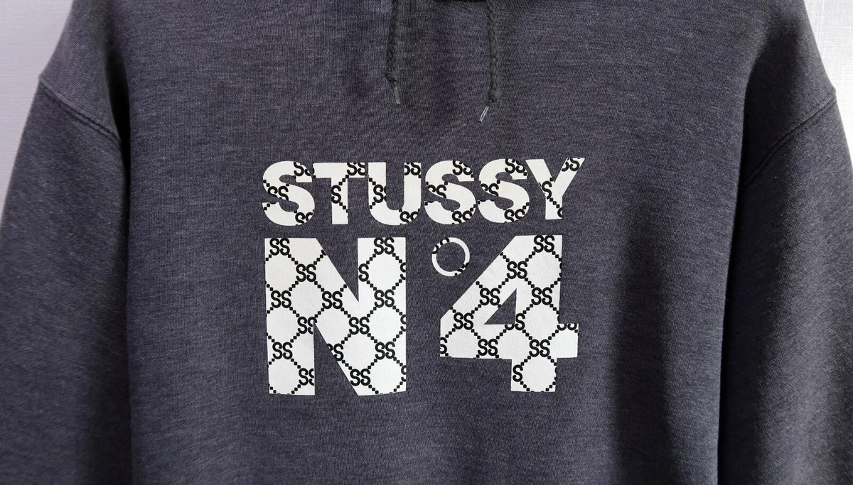 90s Vintage Stussy Monogram gucci Hoodie Sweatshirt size L Gray USA
