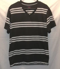 Men's Original Brand Basics By Reset L Black White Striped Shirt V-neck SS NWT 