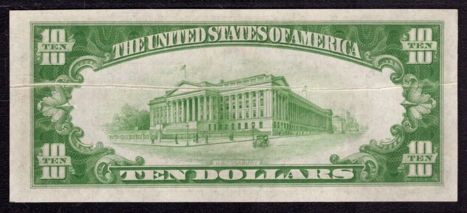 1934 $10 FEDERAL RESERVE NOTE NEW YORK HUGE GUTTER FOLD ERROR PCGS B GEM 65 PPQ - Image 4 of 4