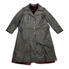 Mario Valentino Long Fur Lined Leather Trench Coat | Vintage Designer Grey Vtg